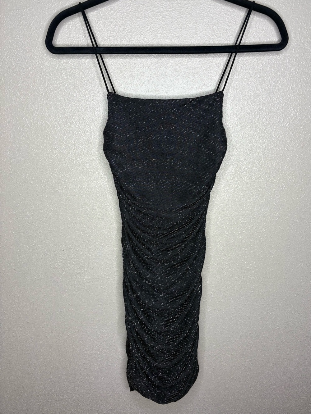 PRINCESS POLLY- Size 2- Bodycon Black Sparkle Ruched-NEW